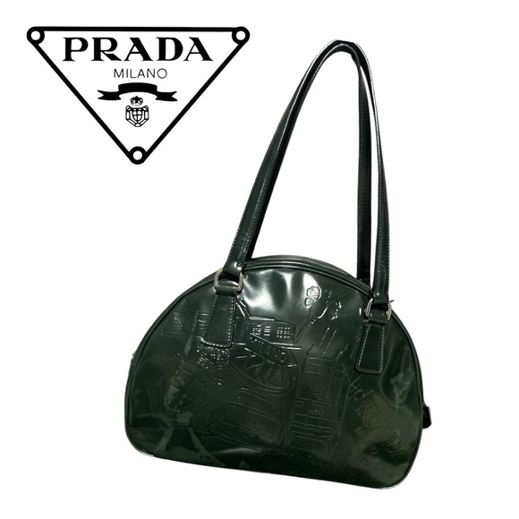 Prada Dark Green Spazalotta Print Bowling Bag - Picture 2 of 11